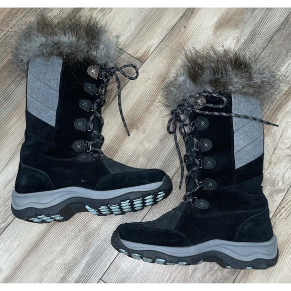 Clarks Wintry Hi Tall Black Suede Boots Womens Size 8 M Thinsulate Faux Fur - Picture 3 of 10